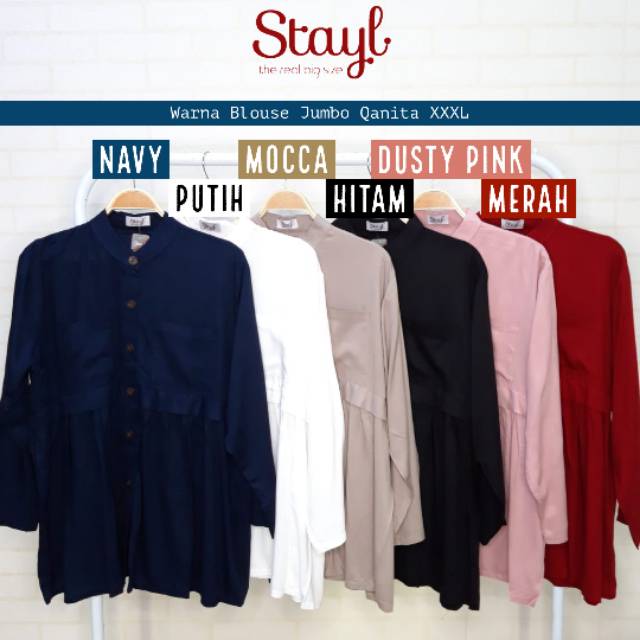 Kemeja Wanita Lengan Panjang LD 100 - 120 3XL Jumbo Rayon Twill 7 Warna Qanita Atasan Big Size XL-2