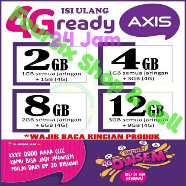 Paket Kuota AXIS Internet 24 Jam 4G Bronet Owsem 2GB 4GB 8GB 12GB