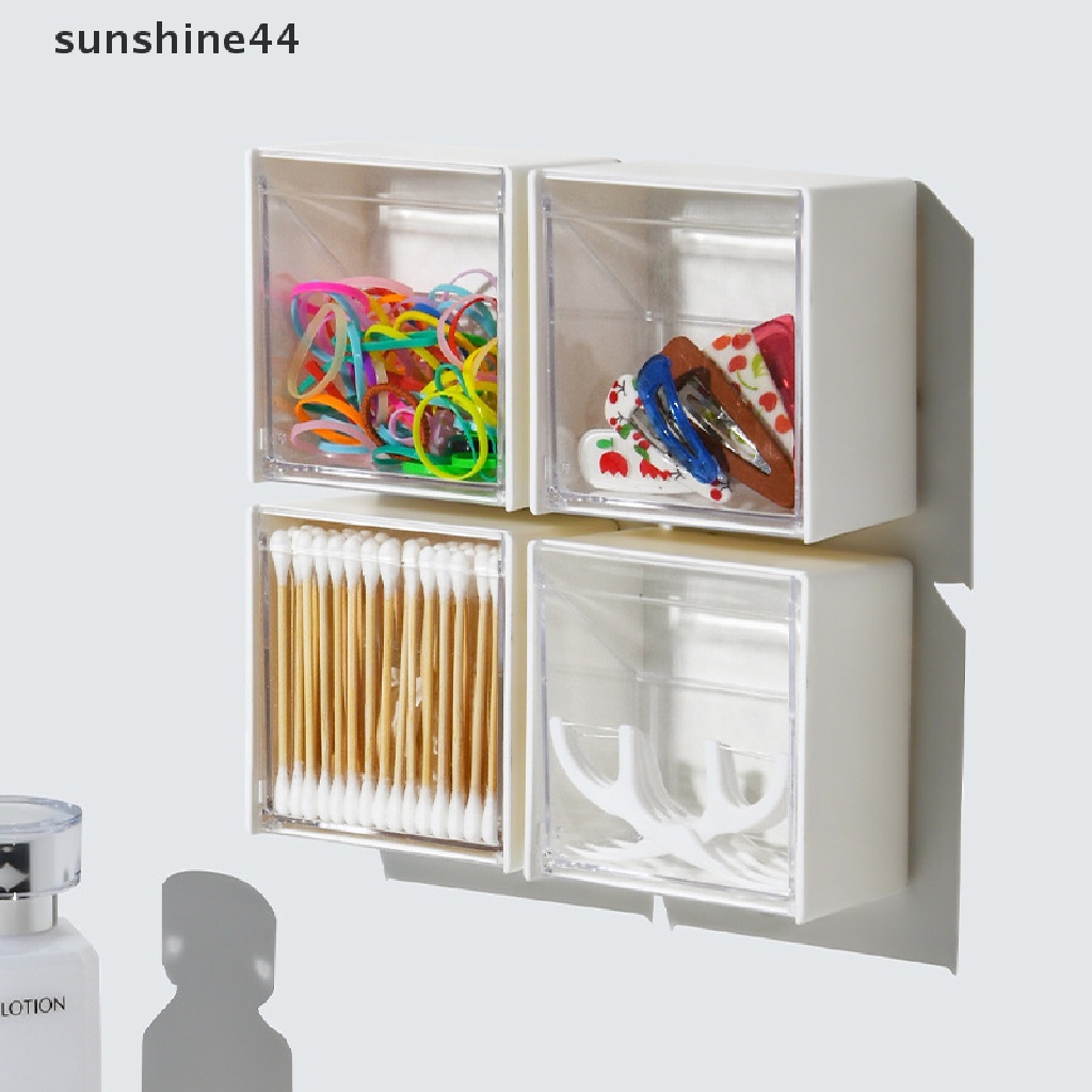 Sunshine Kotak Organizer Kapas Kosmetik / Makeup Gantung Dinding Bahan Plastik