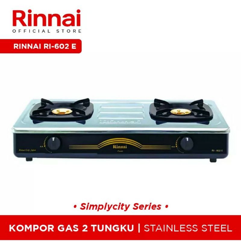 Kompor Gas 2 Tungku Rinnai RI 602 E Kompor Stainless Rinnai 602E Kompor Rinnai Top Plate Buka Tutup RI602E