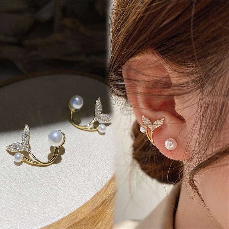 Ins Sederhana Gaya Studs EarringsGirls Manis Pesta Minimalis Telinga Perhiasan Aksesoris Vintage Mutiara Fishtail Earrings