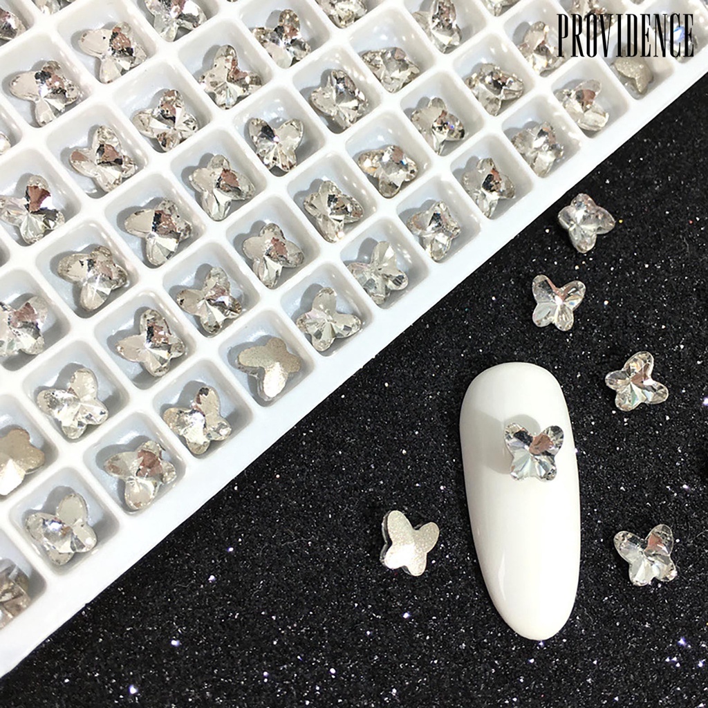 Providence 50Pcs / Set Hiasan Kuku Bentuk Kupu-Kupu Aksen Kristal Imitasi Untuk Aksesoris Nail Art / Manicure DIY