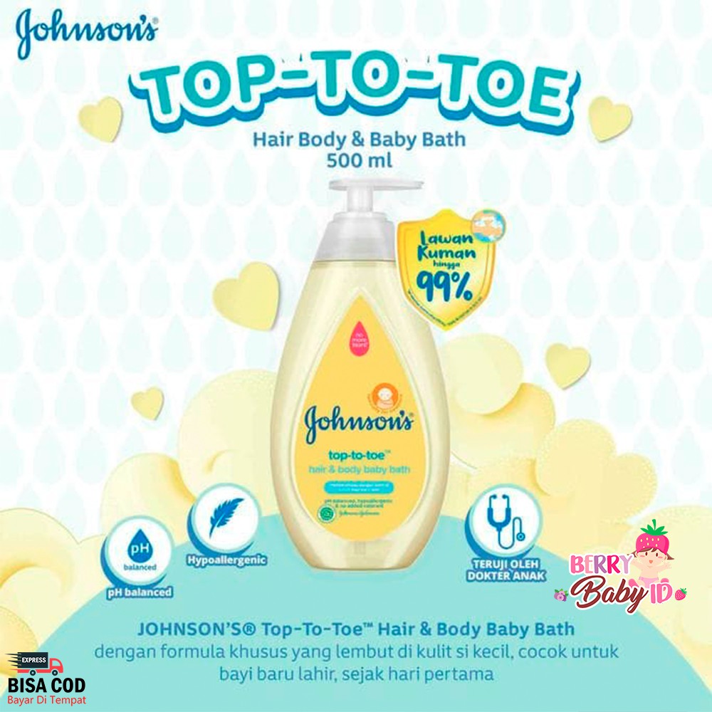 Johnson's Top to Toe Hair &amp; Body Baby Bath Shampo Sabun Bayi 500 ml Berry Mart