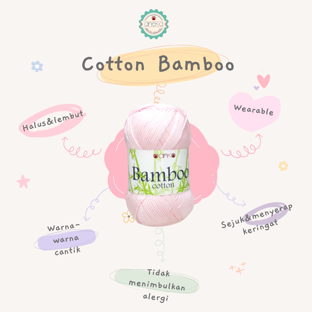 Benang Rajut Katun Bambu / Bamboo Cotton Yarn 2 - 1851 Hijau Mint M