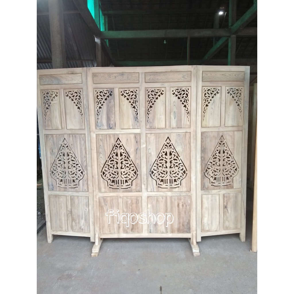 Sketsel Partisi Penyekat Ruangan Gunungan wayang rintik Kayu Jati Furniture Jepara