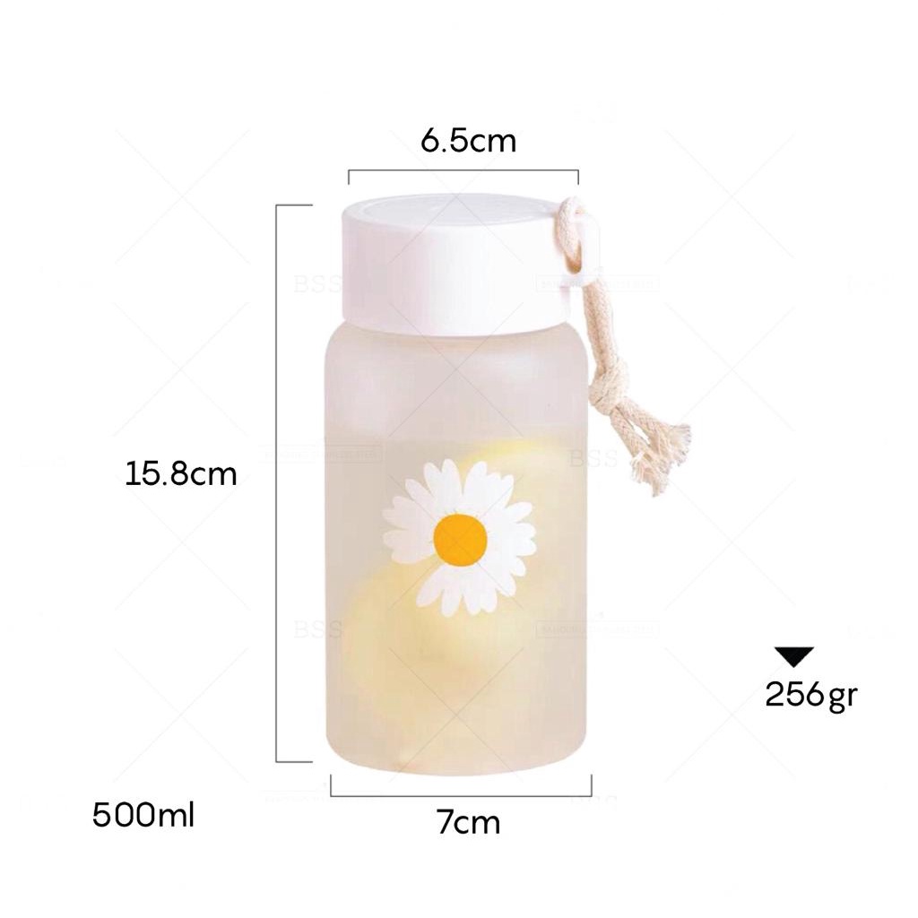 Tumbler Glass Aesthetic 500ml Gelas Minum Teh Susu Bunga Aster Daisy Simple Lucu Elegan Cantik