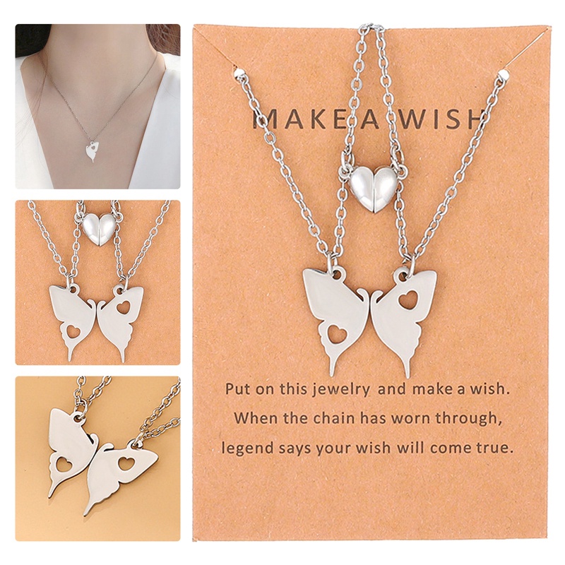 Kalung Liontin Butterfly Heart Bahan Stainless Steel Untuk Wanita