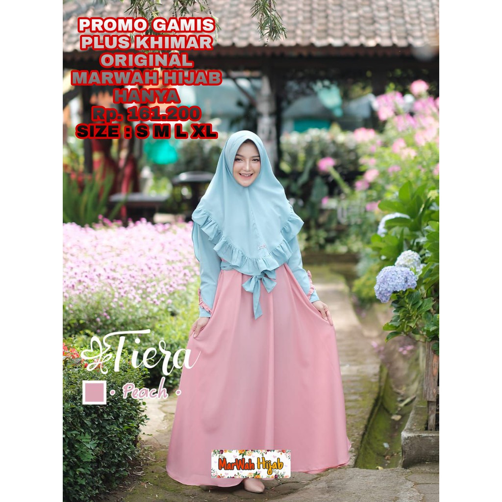 Termurah original gamis marwah hijab tiera dress peach gamis syari set khimar gamis terbaru syar'i