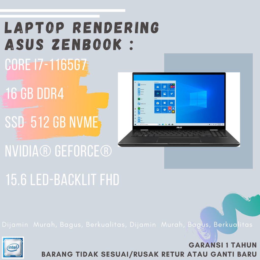 LAPTOP RENDERING ASUS ZENBOOK 2IN1 TOUCH I7 1165G7 16GB SSD 512g