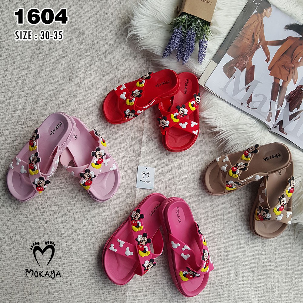 Sandal Slop Anak Cewek Ban silang 3 Mickey Mouse Lucu Imut Keren Import Mokaya / Size 30-35 (1604)