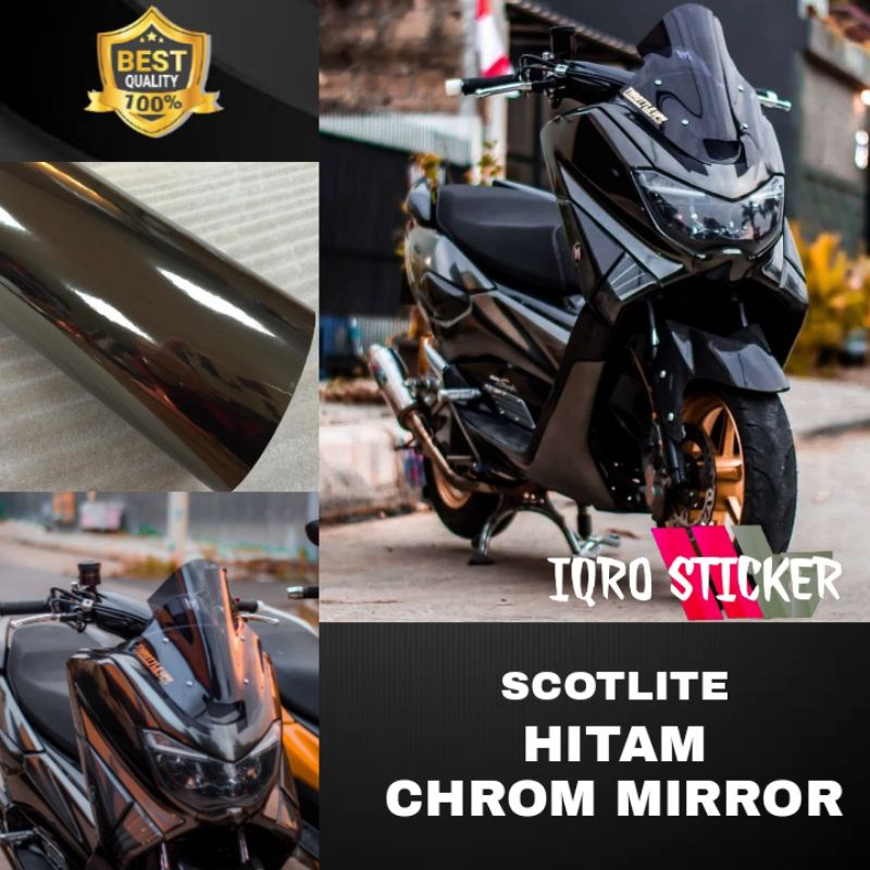 Sticker skotlet motor mobil hitam metalic chrom mirror metalik krom mengkilap merk maxdecal