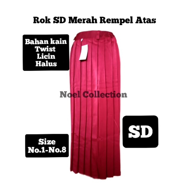 Rok SD merah panjang karet rempel atas bahan twist/licin