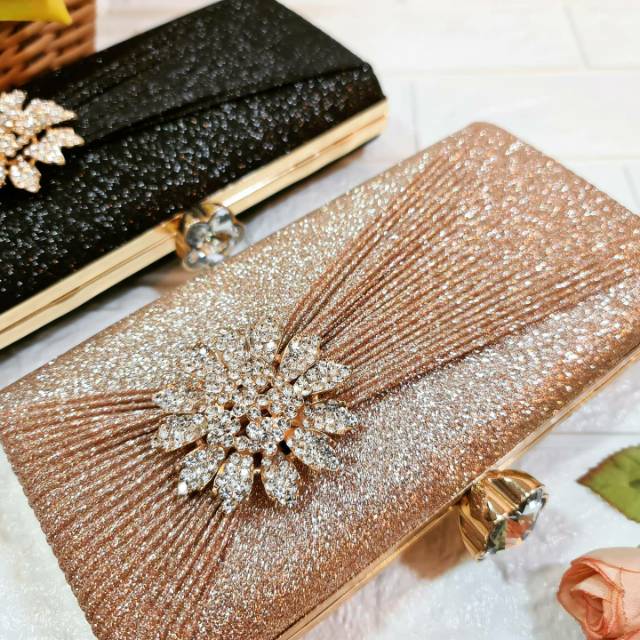 Tas Pesta STEPHANIE Embellished Crystal Box Clutch