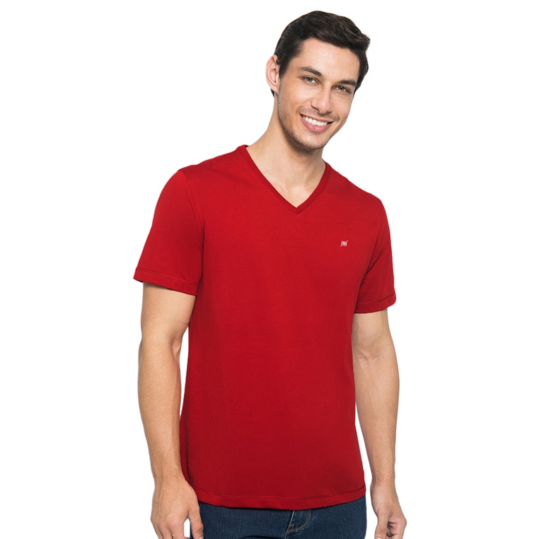 Johnwin - Kaos Pria - Kaos Polos Warna - Kaos Supima 30's - V Neck - Slim Fit - Chili Red