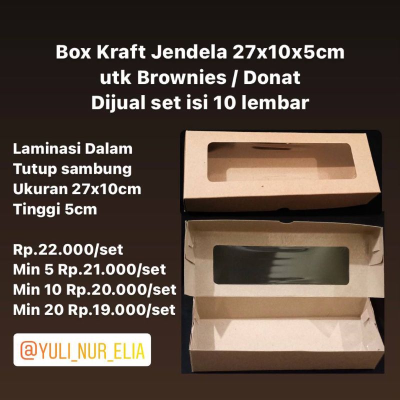 

Box Kraft Jendela 27x10x5cm utk Brownies / Donat Dijual set isi 10 lembar
