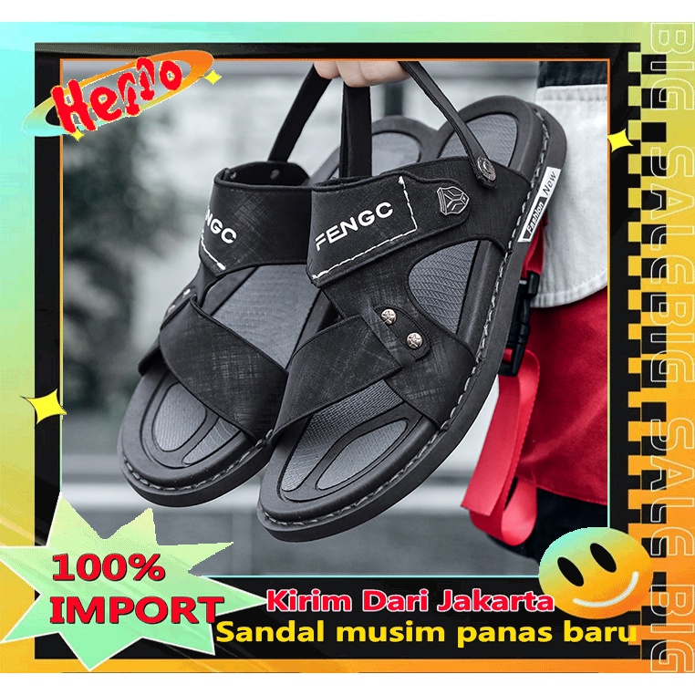 Sandal Pria Terbaru/Sandal Pria/Sandal Kulit/Sendal Pria Casual/Sol Karet Anti Selip/Dua Cara Untuk Memakai/Sandal/Sandal/Sendal Pria Dewasa/Grade Ori 100%