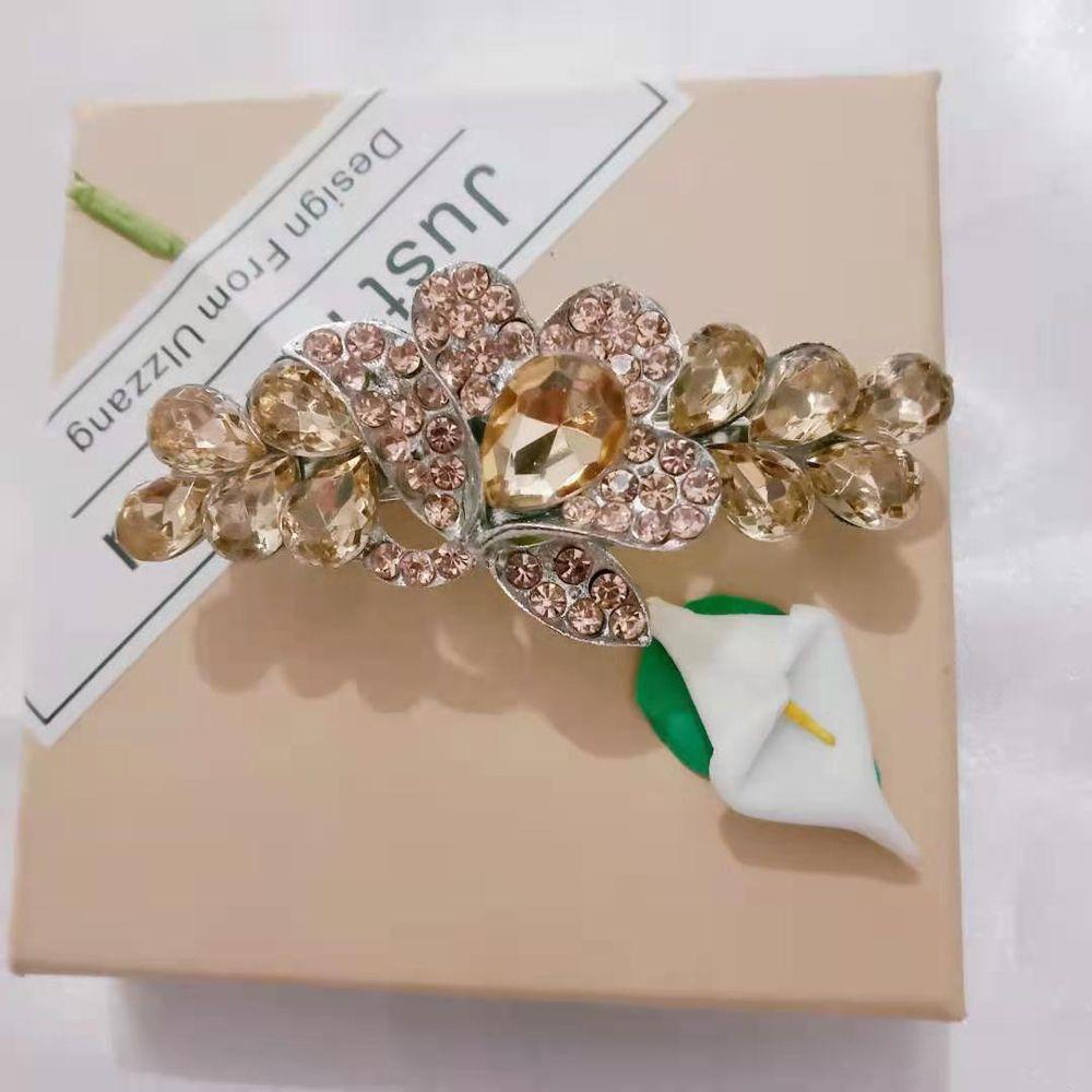 Rebuy Wanita Jepit Rambut Trendy Vintage Untuk Perempuan Tulip Hiasan Kepala Kristal Spring Clips