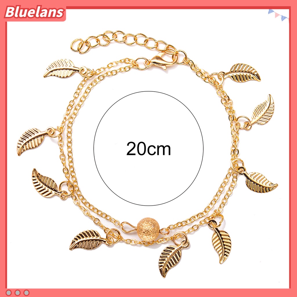 Gelang Kaki Rantai Dua Lapis Adjustable Dengan Liontin Daun Untuk Wanita
