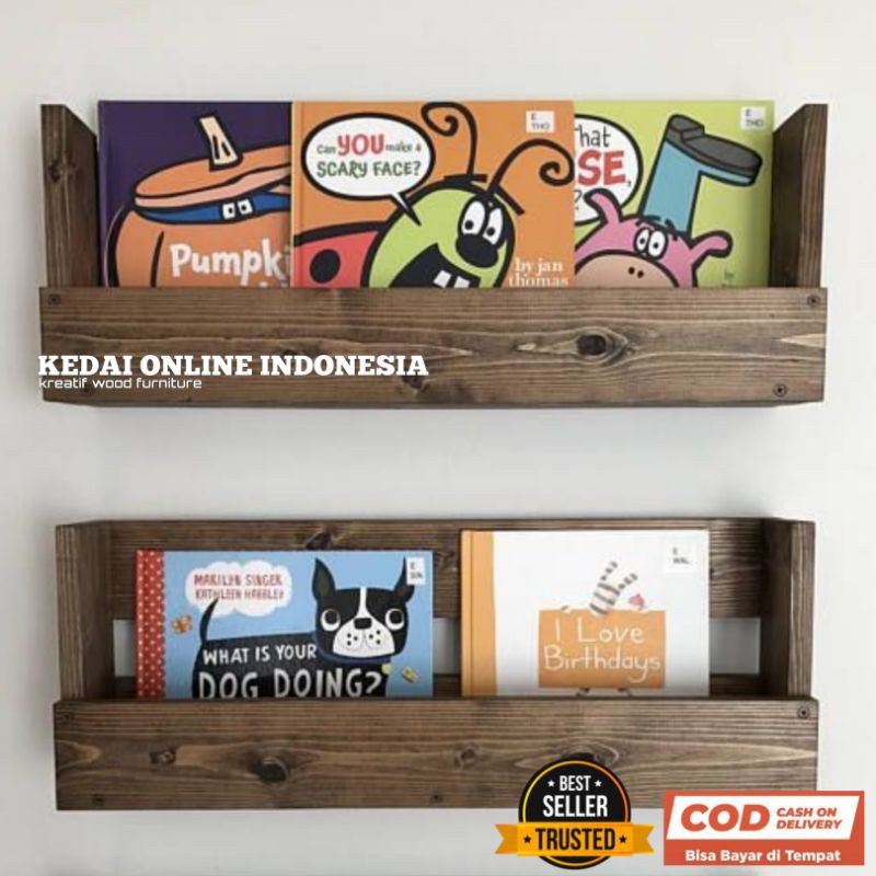 RAK BUKU GANTUNG Anak Kayu Sudut Tempel Dinding Minimalis Sudut Pojok Murah