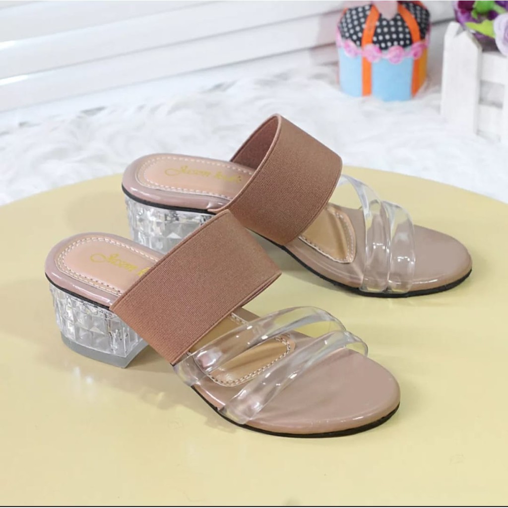 Arlaine - Kristal Anak sandal anak perempuan / Heels Jelly / Heels Transparan / Couple Ibu dan Anak Perempuan