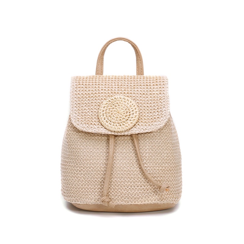 Tas Ransel Kecil Wanita Tas Cewek Mini Woven Straw Backpack OY