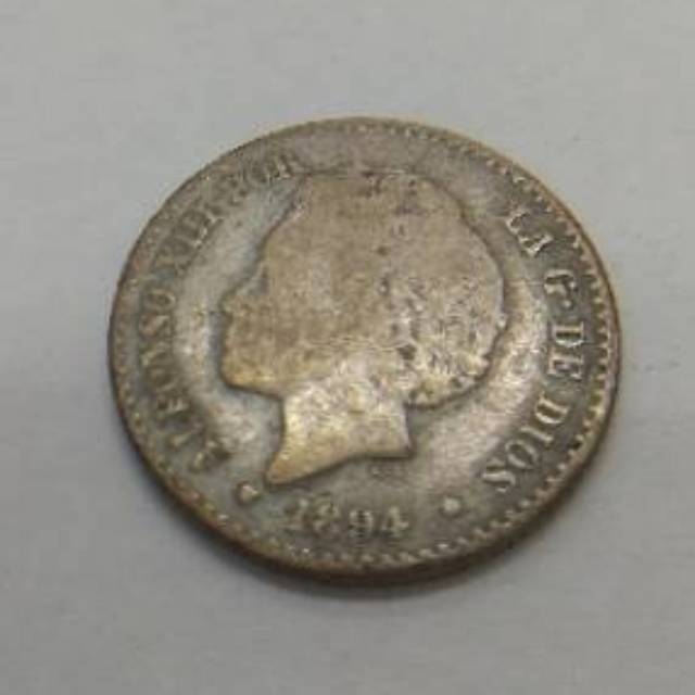 uang koin kuno negara Spanyol , Alfonso XIII POR , tahun 1894 , 50 cents.