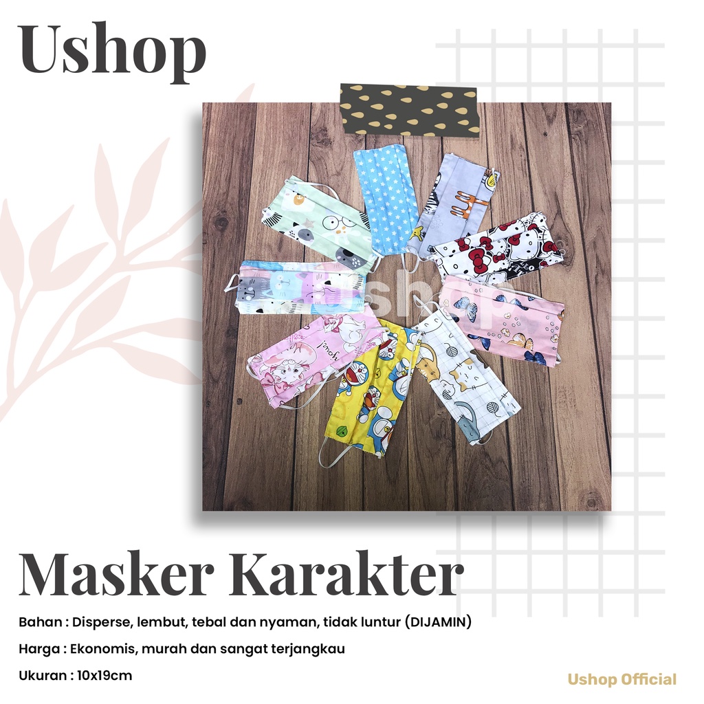 Masker Kain 2 PLY Karakter / Masker Mulut Kain Karet Hijab lucu anak premium headloop - Ushop