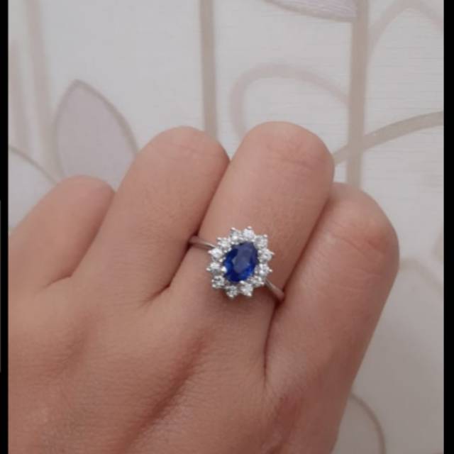 Cincin Emas Berlian + Batu Blue Sapphire Natural