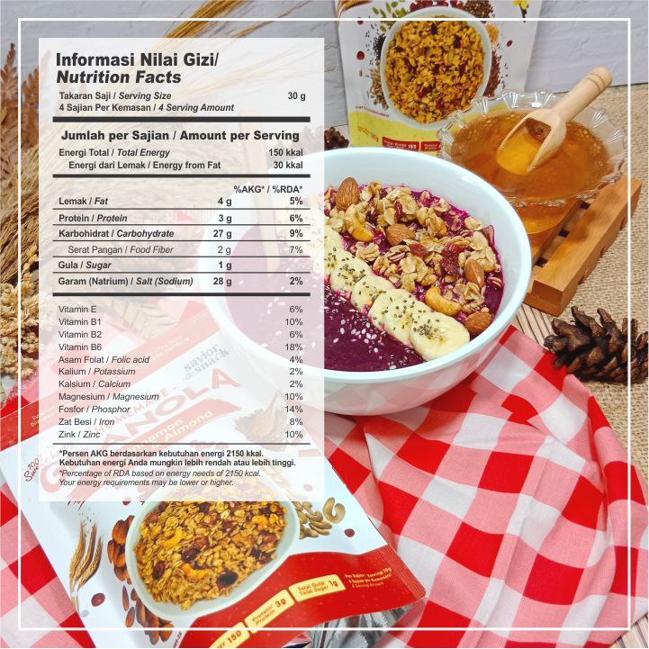 SEREAL MAKANAN GRANOLA CRUNCHY CINNAMON CASHEW &amp; ALMOND - CEMILAN SEHAT MENU SARAPAN TOPPING OATMEAL DIET BERGIZI TINGGI NUTRISI HIGH QUALITY - SAVIOR SNACK