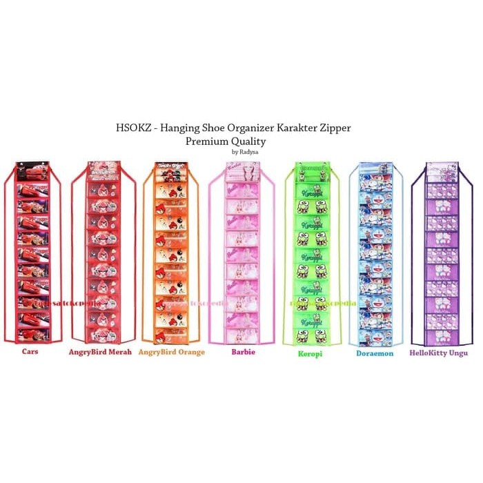 Rak Sepatu Gantung Karakter / HSO - Hanging Shoes Organizer Zipper New Kartun
