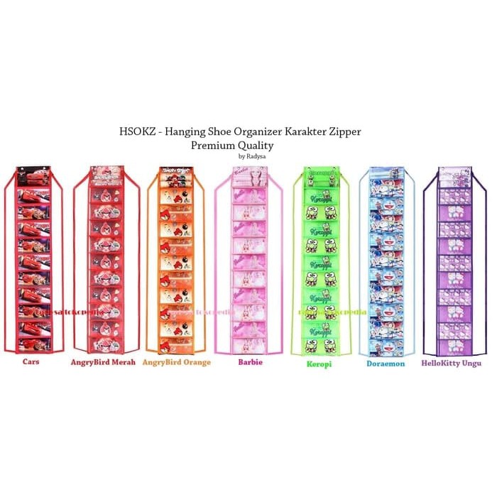 Rak Sepatu Gantung Karakter / HSO - Hanging Shoes Organizer Zipper New Kartun