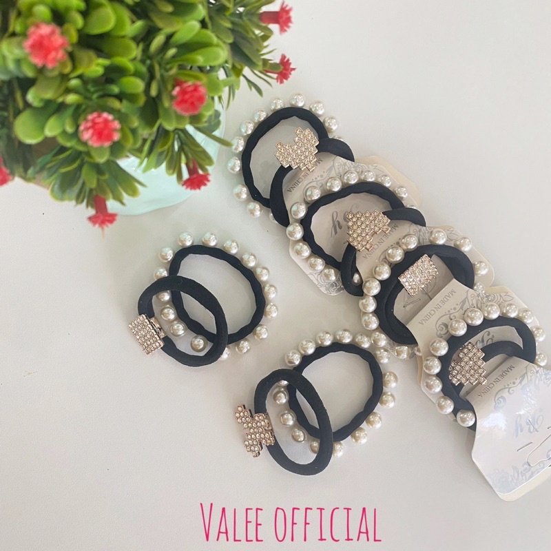 Karet Ikat Rambut Mutiara 2in1 Korea style| Ikat rambut Import