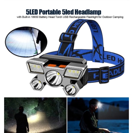 AZ758758 Senter Kepala Mini 5 LED / Headlamp Usb Chargable / Headlamp