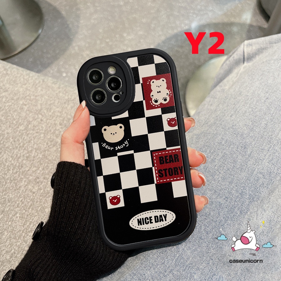 Kartun Beruang Case Redmi 12C 10C A1 9 9A 10 9T K40S 9C Mi POCO F4 M3 X3 Pro X3 NFC Redmi Note10 8 9 9s 10s 11 11s 9pro 10pro Max Plus 11Pro Kotak-Kotak Mewah Lucu Smiley TPU Sarung Soft Cover