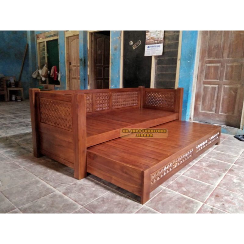 kursi tamu santai bangku bale bale risban tingkat/ susun kayu jati ukir Jepara