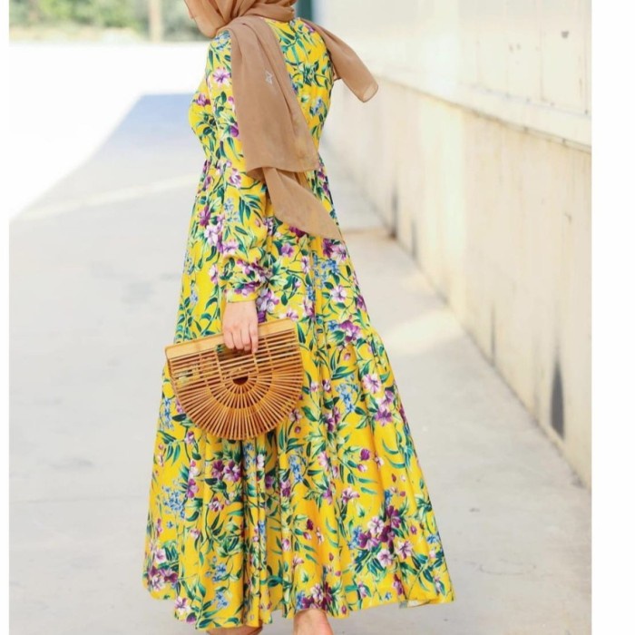 dress gamis vintage maxi maxy longdress baju muslim wanita elegan pantai kekinian wanita cantik mewa