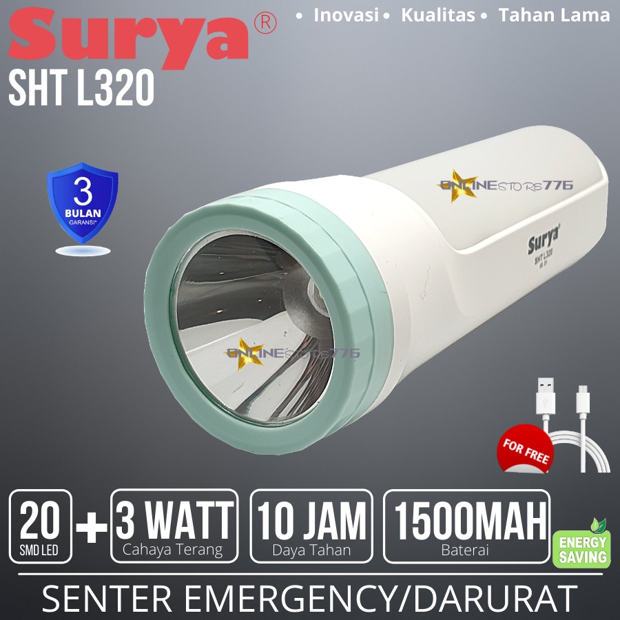 LAMPU EMERGENCY LAMPU DARURAT / SURYA / SHT L320 / SENTER / EMERGENCY LAMP / SURYA SHT L320 / LAMPU EMERGENCY SURYA / RECHARGEABLE