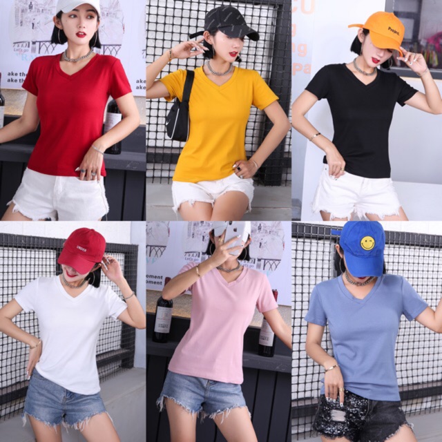 jomila grosir kaos v neck 100% import tanah abang real pic