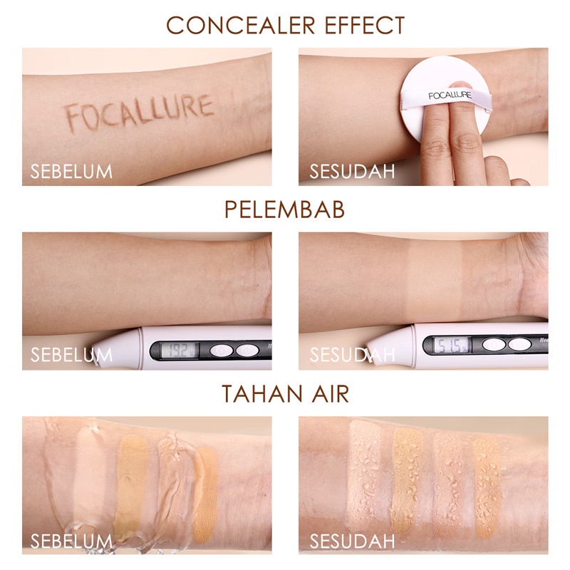 FOCALLURE Full Coverage BB Cushion Poreless Foundation 24 Hours Long Lasting Matte Face Makeup