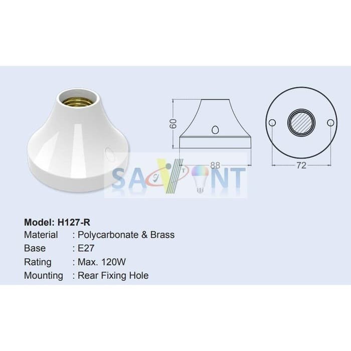 Fitting Lampu Tempel E27 Plafon Type Bulat Round Model H127R