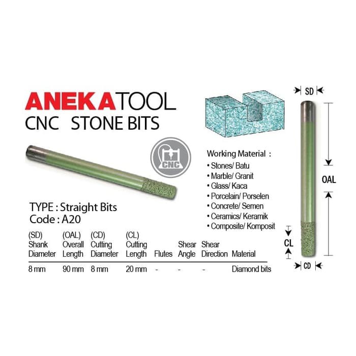 AnekaTool Diamond Long Flat Straight Bits Grafir