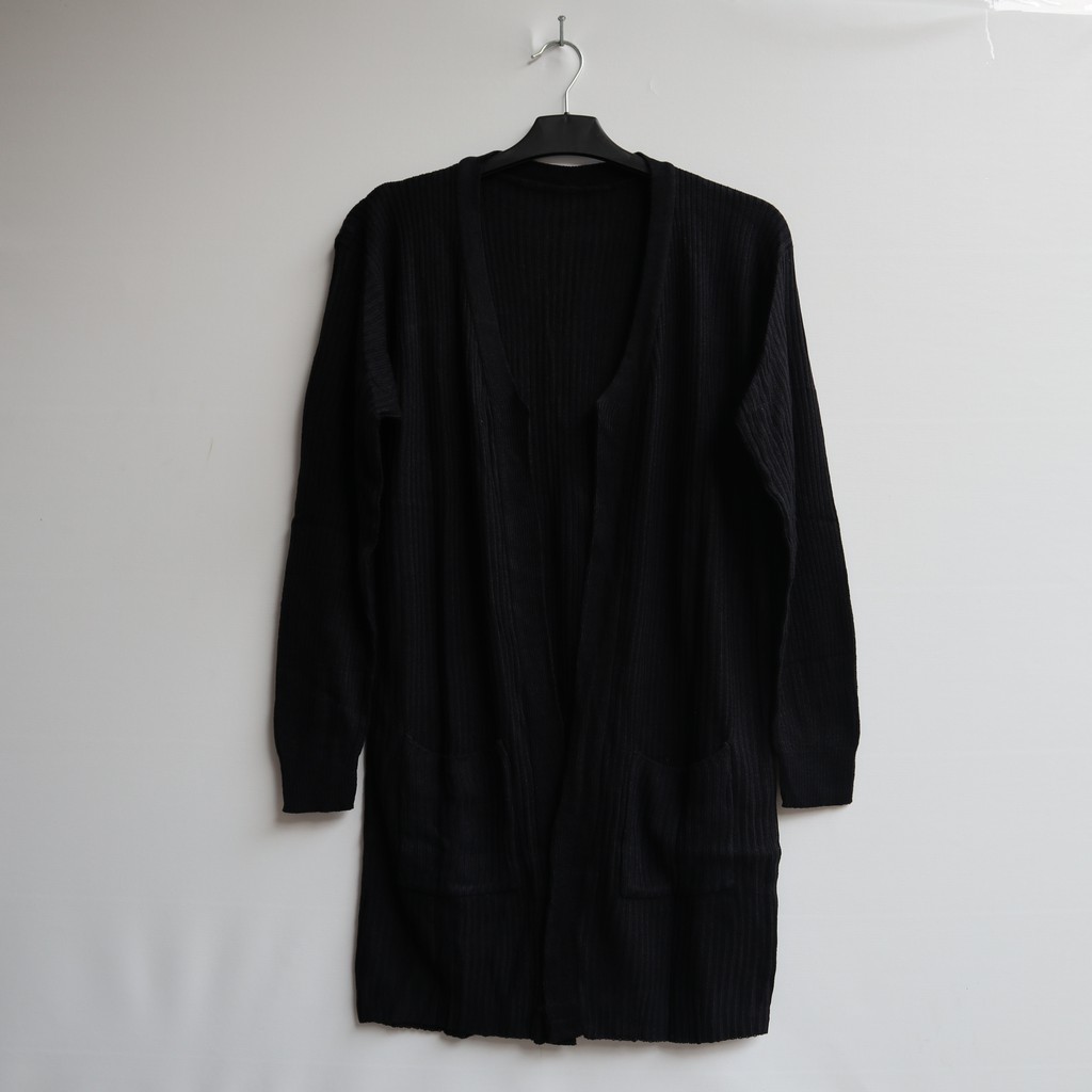 LONG CARDY RAJUT WANITA / OUTER CARDY / CARDIGAN POLOS / OVERSIZE CARDY-HITAM
