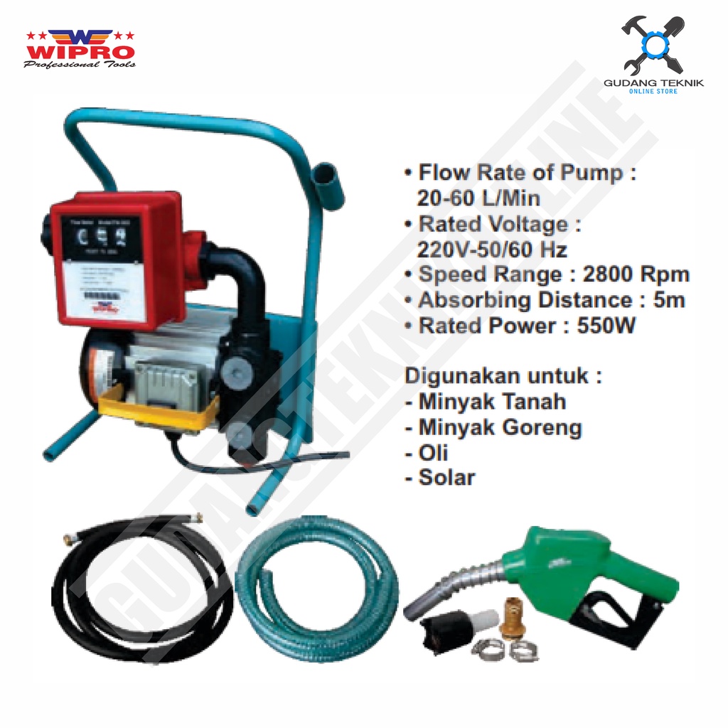 Pompa Minyak Elektrik with Flow Meter WIPRO PMEF-3 / Pompa Minyak Oli Solar Bensin LISTRIK WIPRO PMEF 3 - Oil Pump LISTRIK WIPRO PMEF3