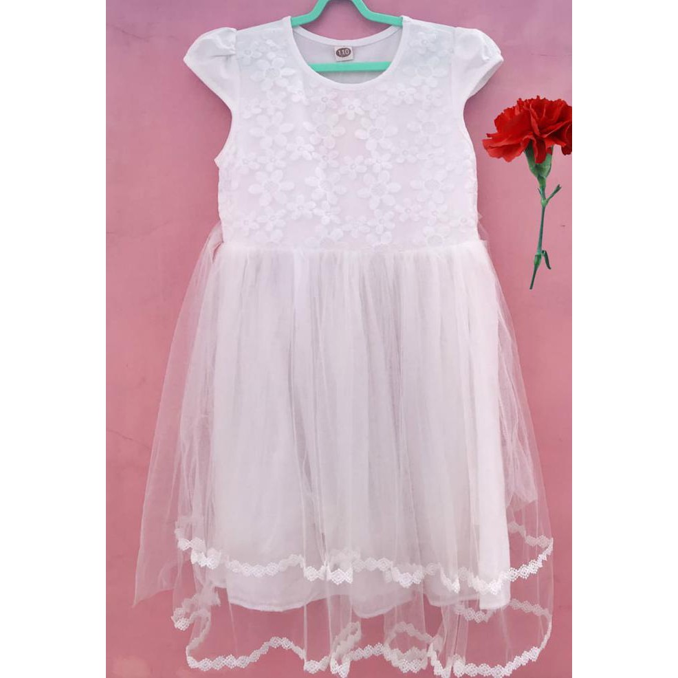 gaun pesta anak mewah putih 4,6.8.10 tahun / baju pesta anak putih - 3-4 tahun, Putih