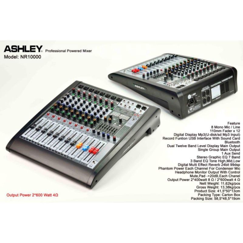 power mixer ashley nr 10000 8 channel original 1200 watt