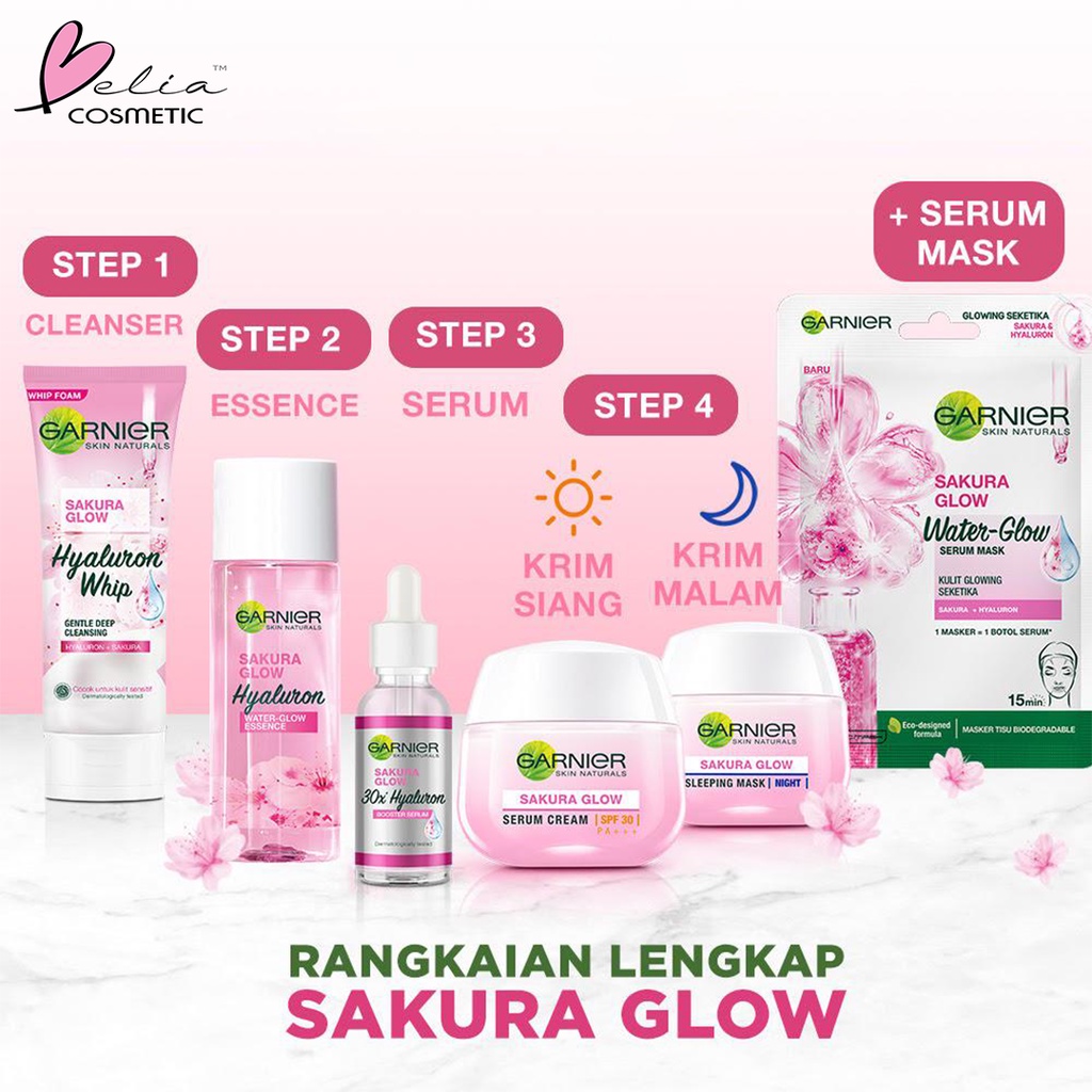 ❤ BELIA ❤ GARNIER Sakura White Sakura Glow Whitening Serum Cream Day | Night Cream Krim Pagi Malam Skin Care 50