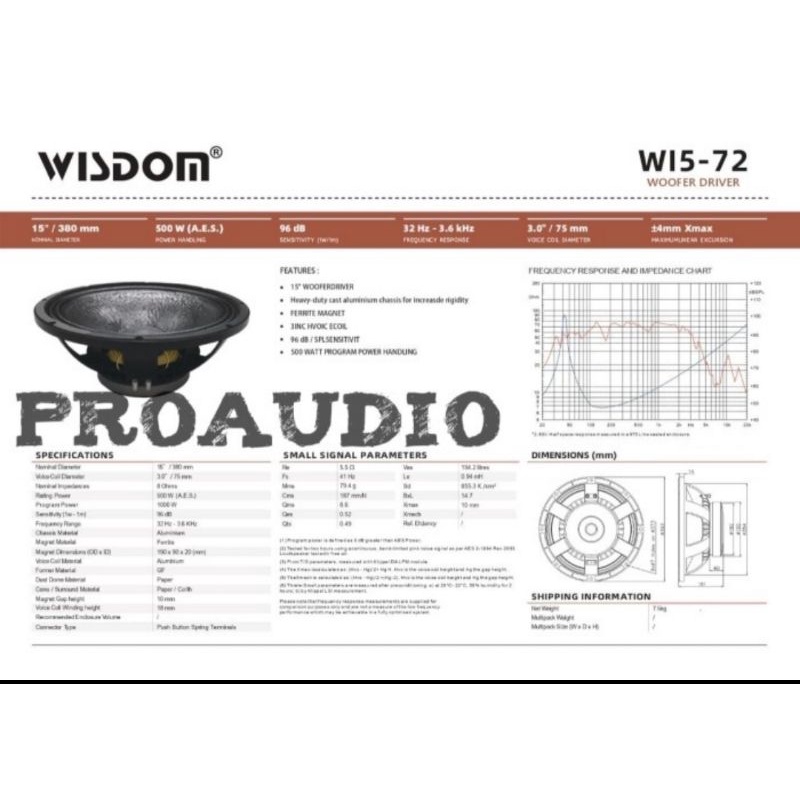 Komponen Wisdom W1572 W 15 72 W 15-72 15 Inch Original