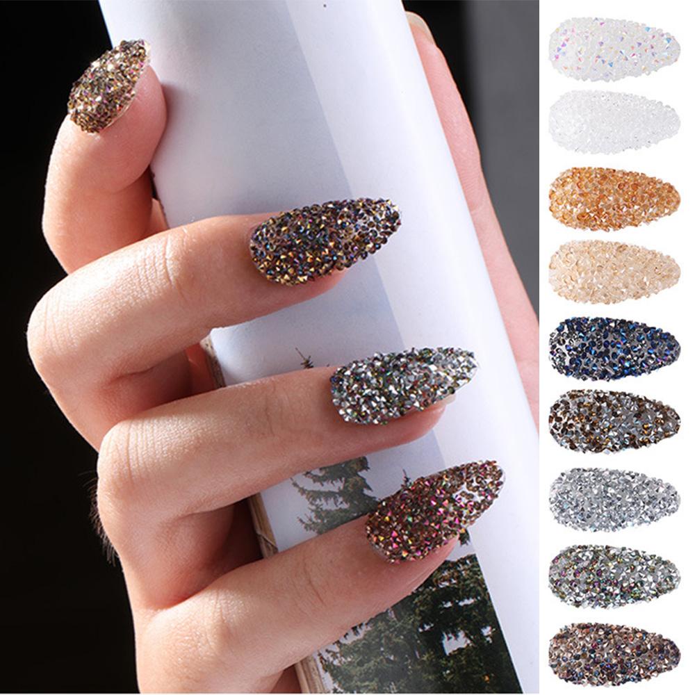 Rebuy Nail Rhinestones Bersinar Non HotFix Manik-Manik Mini Kaca Berlian Kuku Glitter DIY Nail Art