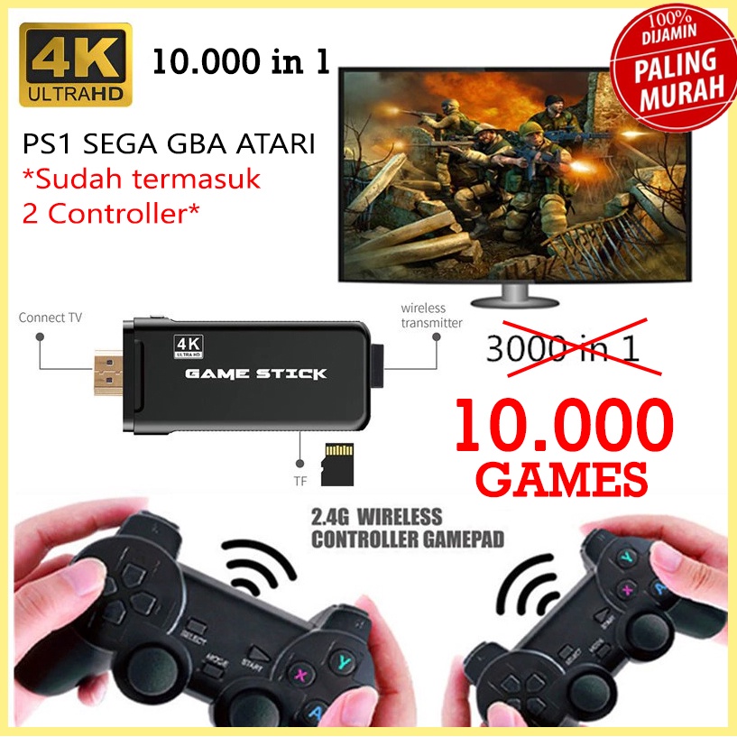 4K Game Stick generasi 2 TV BOX 10000 Video Games Retro Mini Console Wireless gamepad kedua VS PS1 Lite game stick gen 2 hadiah lebaran anak lelaki ulang tahun birthday