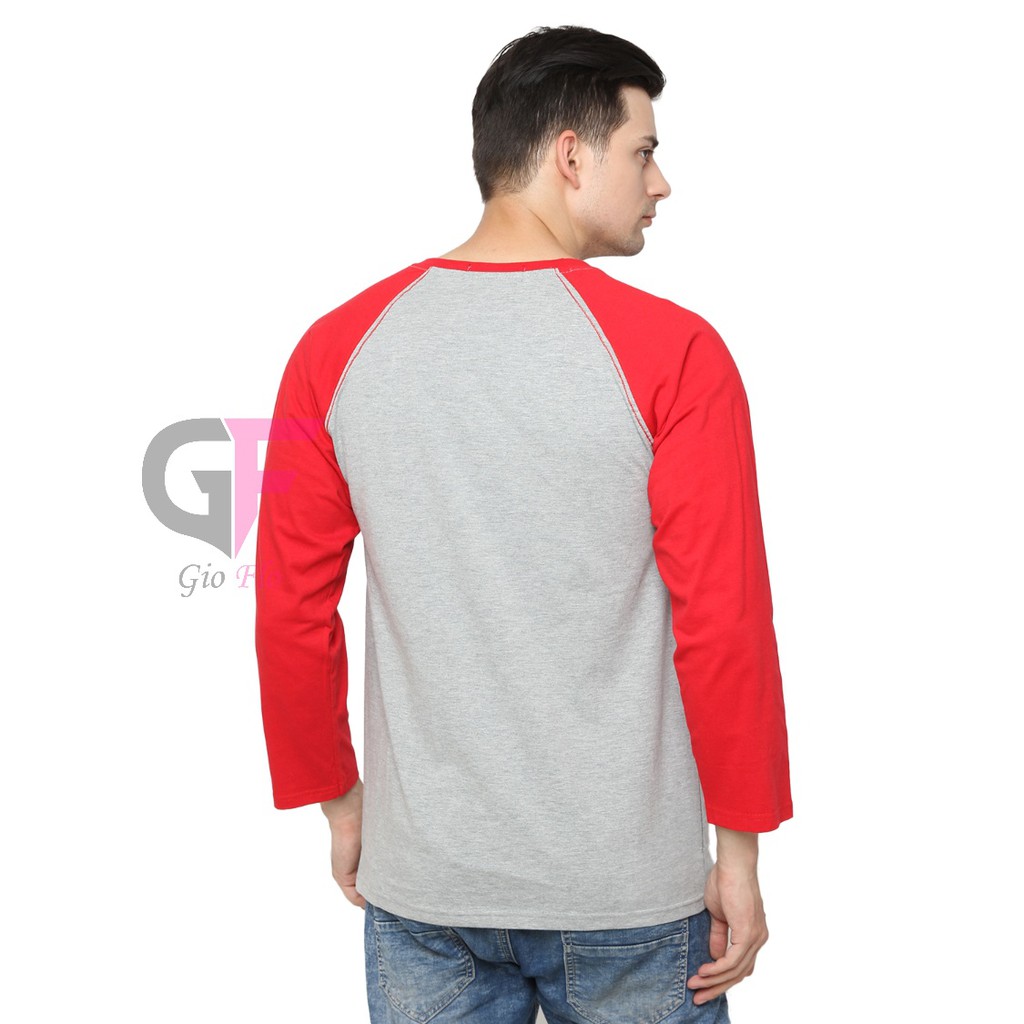 GIOFLO Baju Raglan Polos Kaos Lengan Panjang Abu Misty Merah Cabe / PLS 99